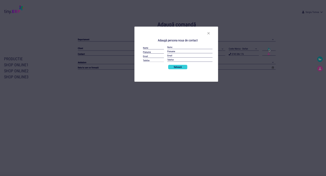 adauga persoana noua de contact in sistemul tiny.ERP