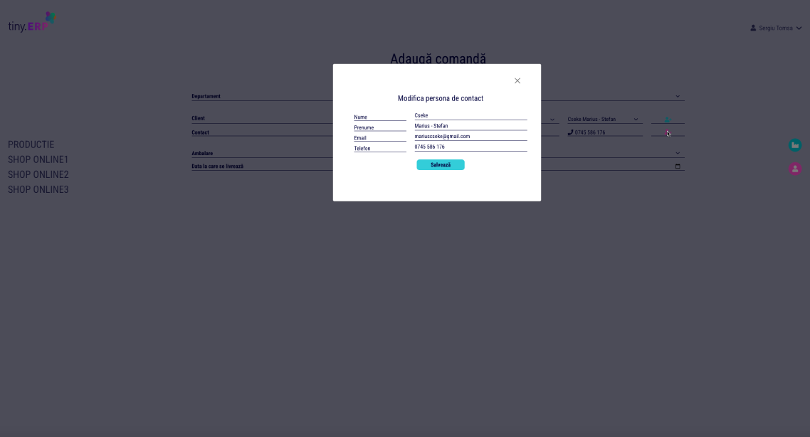 modifica persoana de contact in sistemul tiny.ERP