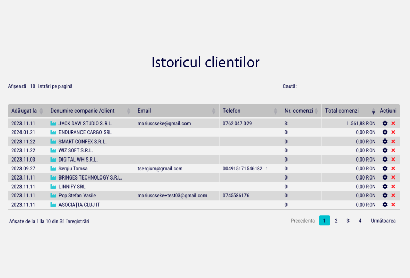 istoricul clientilor